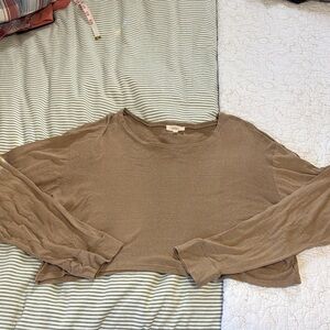 Ozma Raw Silk Taupe Long Sleeve Tee Shirt